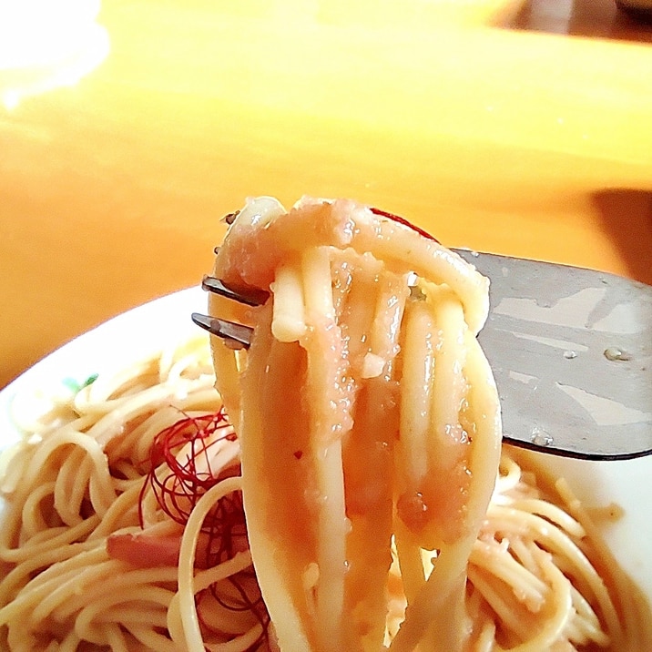 絶品! 明太卵かけぺぺロンチーノ【パスタ100】